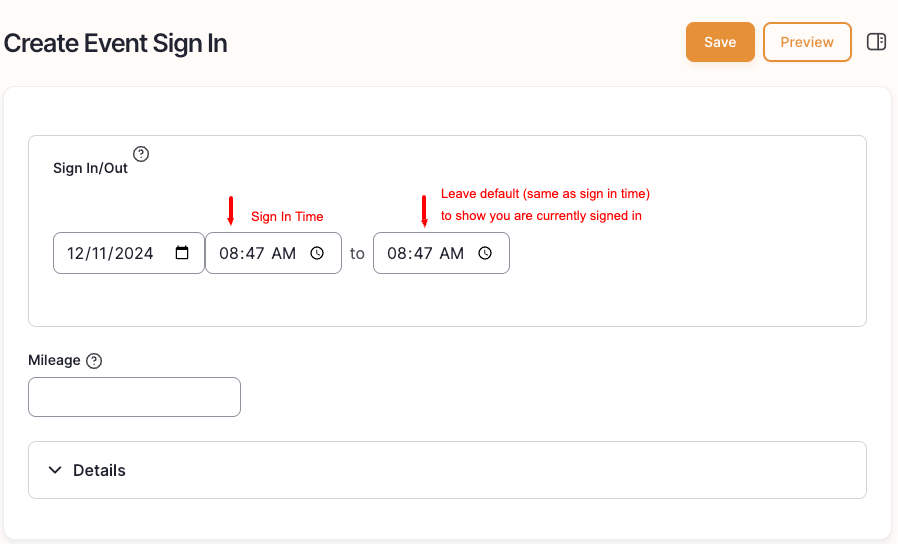 Screenshot of sign in screen